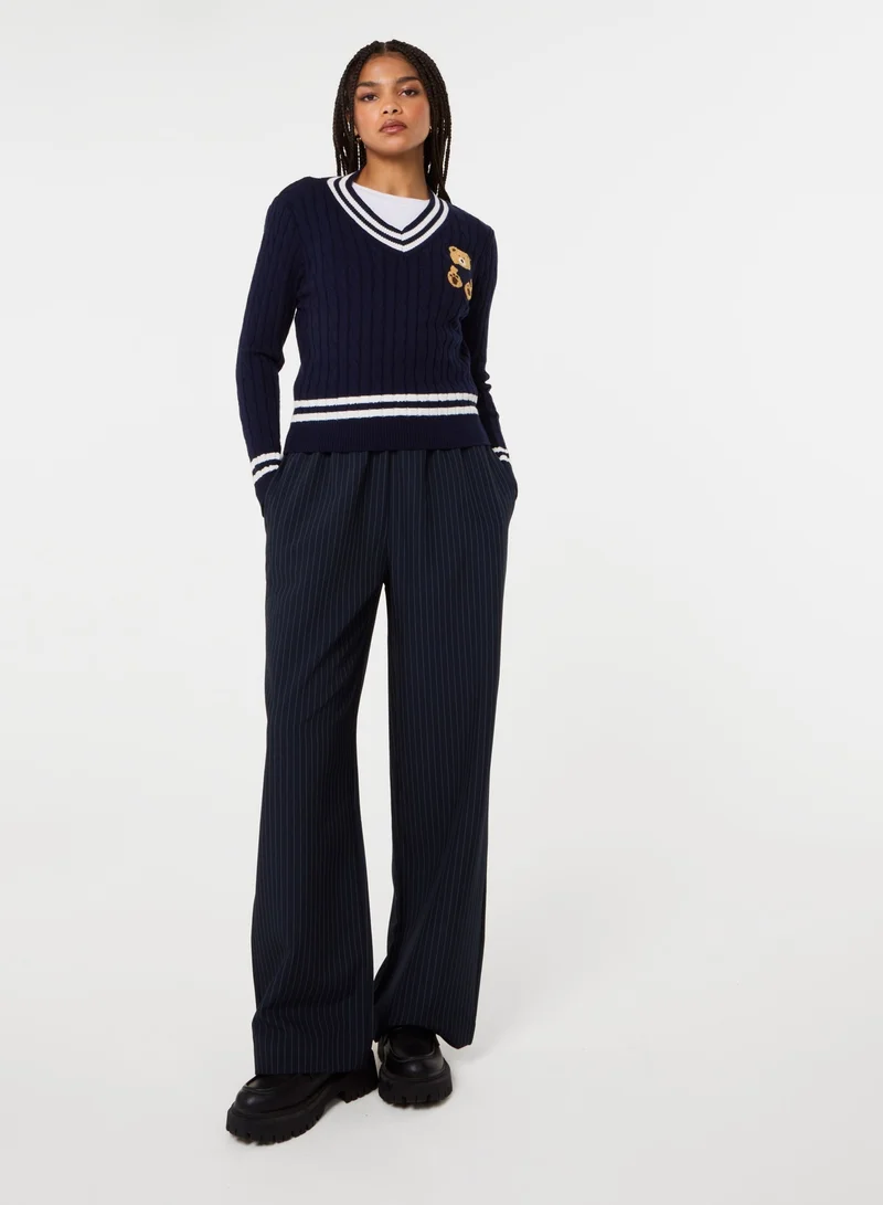 Pink Vanilla  Contrast V-Neck Teddy Jumper for Women | Best Price UAE